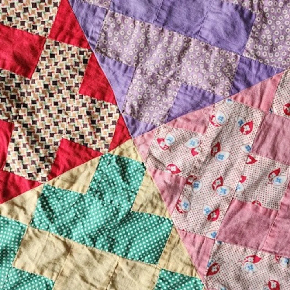 1940s Patchwork Quilt Top Only Feedsack Calico Cross Crown 55x70